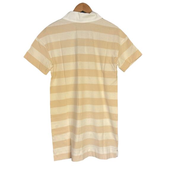 Everlane Organic Cotton Short Sleeve Polo Dress Beech Bone Tan Stripe Small NWT - Picture 3 of 9